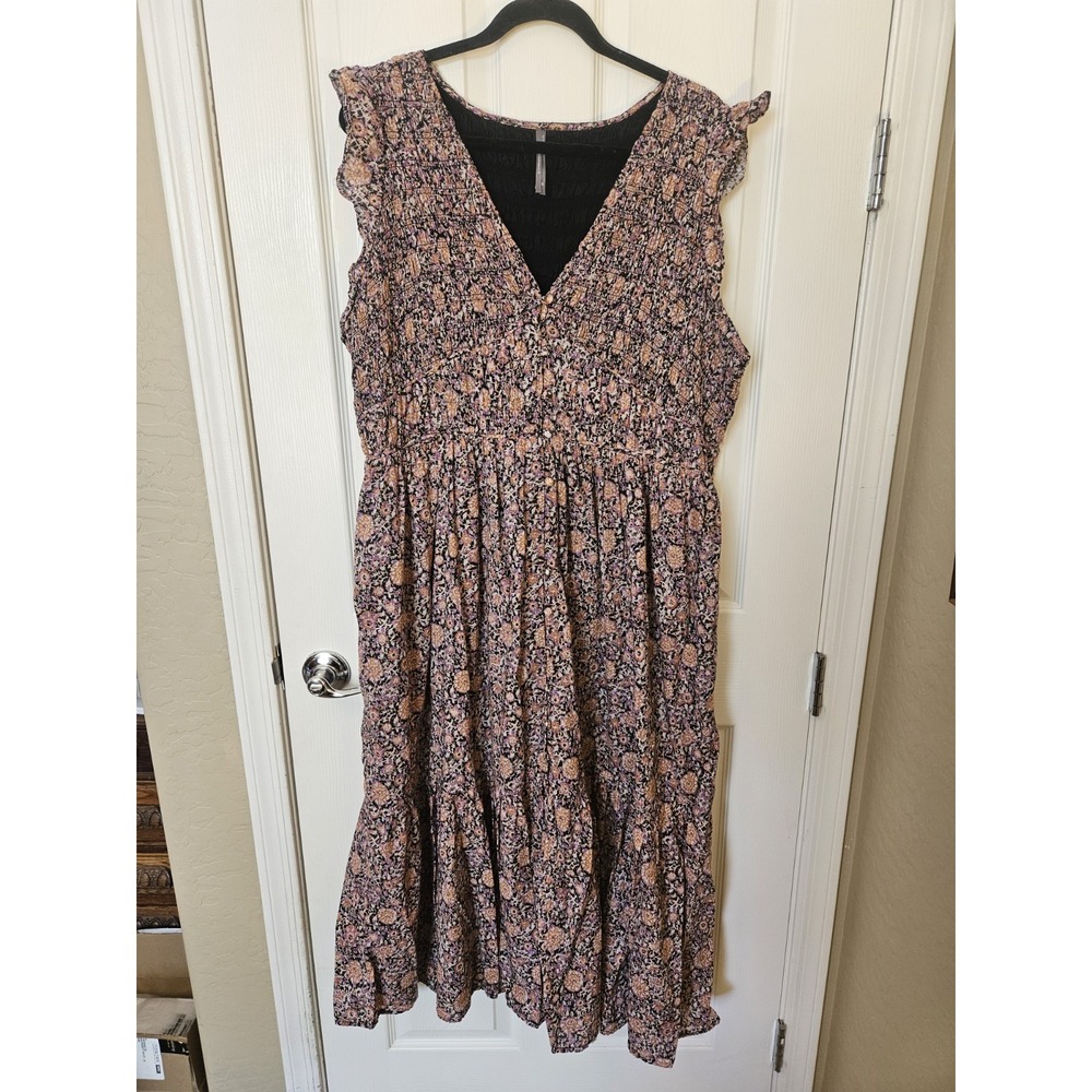 By Anthropologie Peregrine Smocked Pockets Button-Front Lined Midi Dress Plus 2X